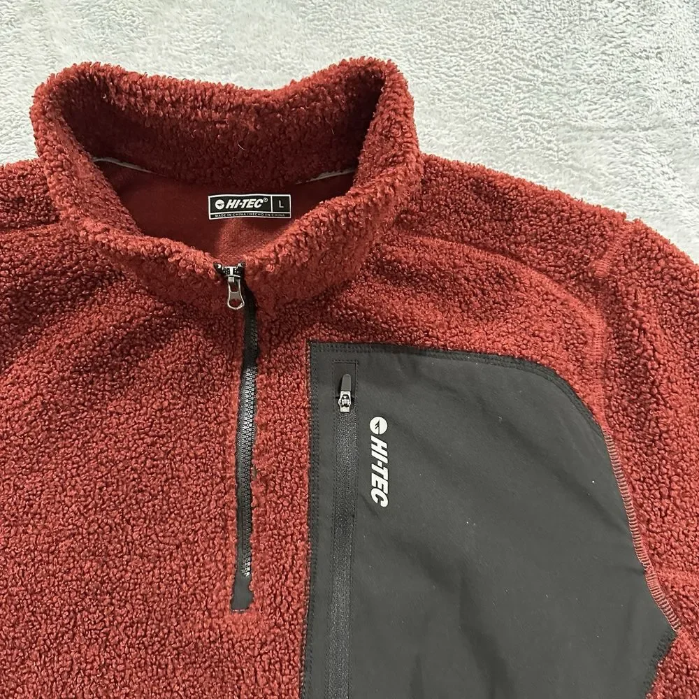 Hi-Tech 1/4 Zip Long Sleeve Sherpa Teddy Sweater Men Large Red Active Thermo
